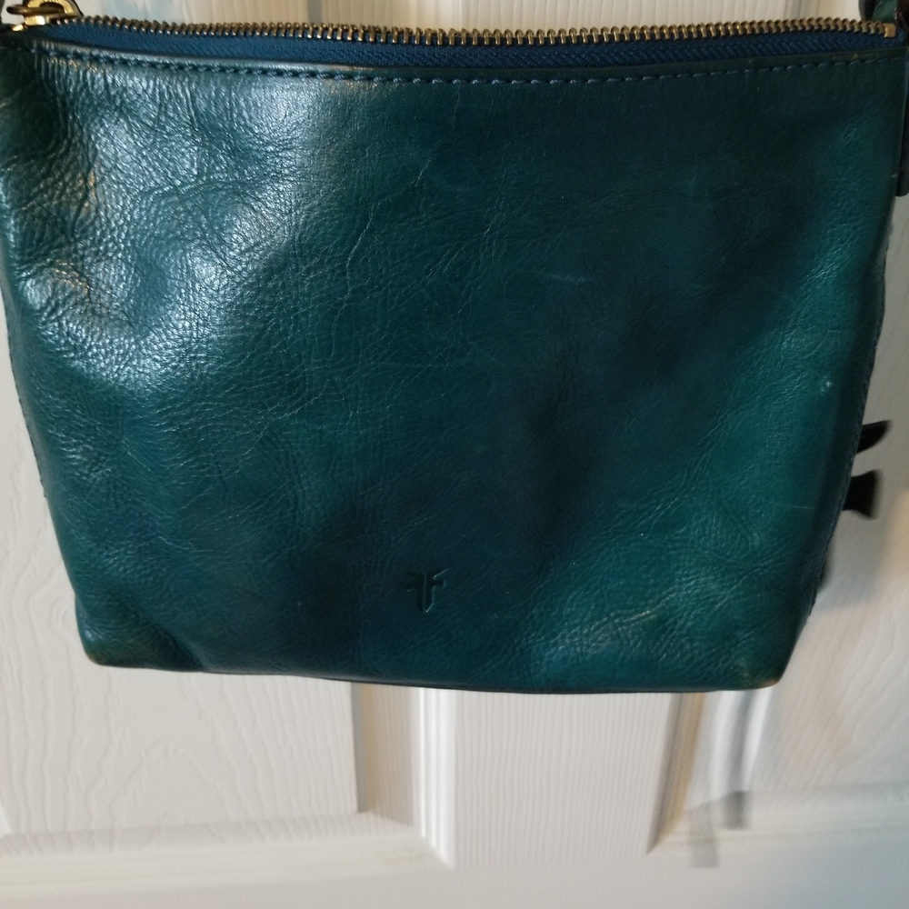 Frye Deep Teal Leather Crossbody Bag. (22inch strap)